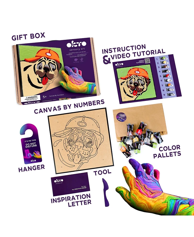Wise Elk Okto Clay by Numbers — Pug Dog — (16.54×12.01 in) — Ages 5+