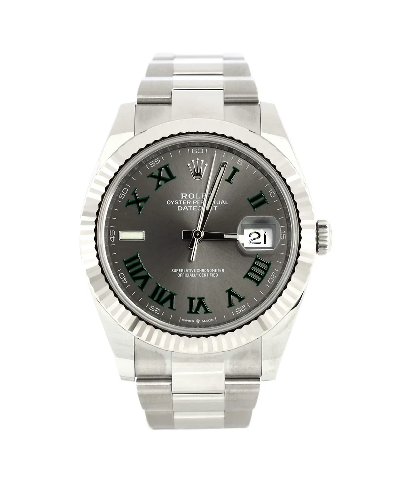 Pre-Owned Rolex Oyster Perpetual Datejust Wimbledon Automatic Watch in Stainless Steel and White Gold 41mm