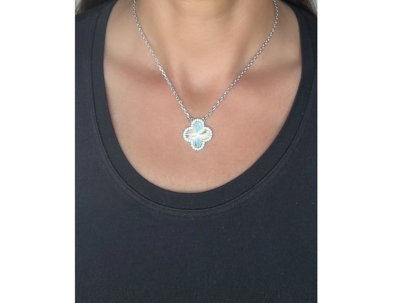 Rhodium Plated Flower Solitaire Pendant with Cz Surround