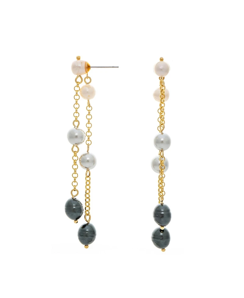 Pearl Linear Drop Statement Earrings in Mixed Gray Hues