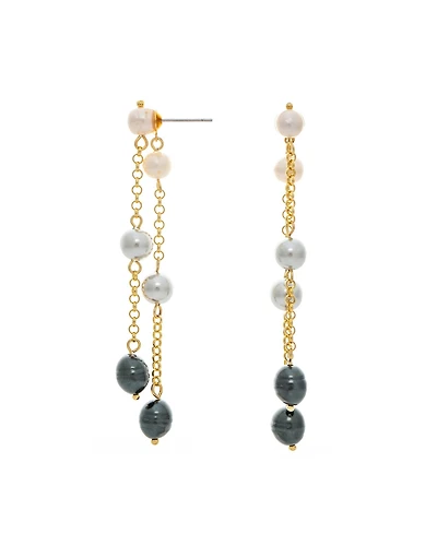 Pearl Linear Drop Statement Earrings in Mixed Gray Hues