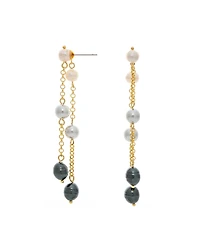 Pearl Linear Drop Statement Earrings in Mixed Gray Hues