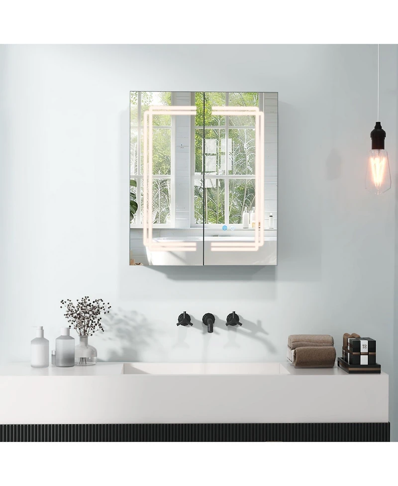 Gymax 23.5 x 27.5 Inch Bathroom Medicine Cabinet w/ Mirror Led Lighted Mirror Cabinet