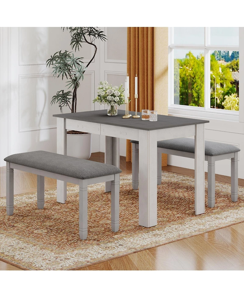 Gymax Set Of 2 Upholstered Bedroom Bench w/Padded Seat & Solid Wood Legs for Dining Room
