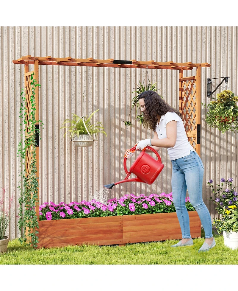 Gymax Raised Garden Bed Planter Box w/ Side & Top Trellis for Vine Climbing Plants