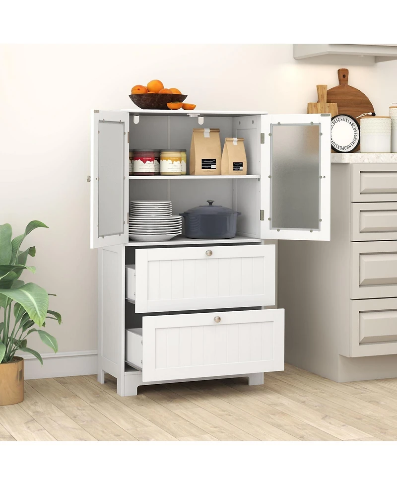 Gymax Bathroom Floor Storage Cabinet Freestanding Cupboard Pantry w/ 2 Drawers