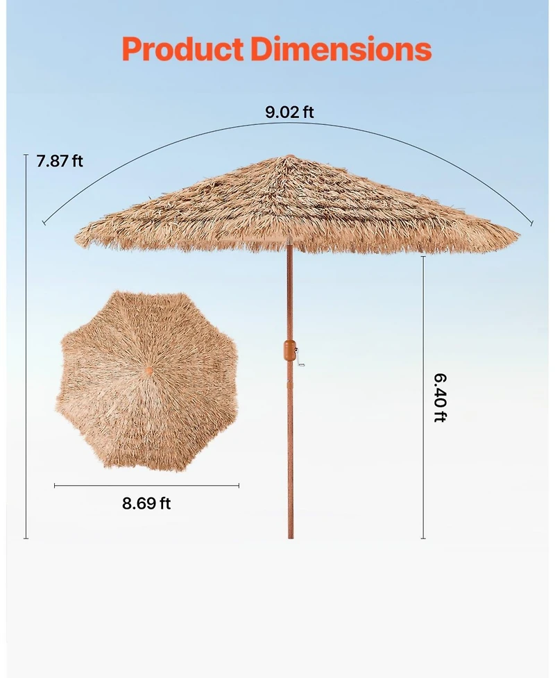 Slickblue Tiki Thatched Patio Umbrella for Poolside Garden or Beach Shade
