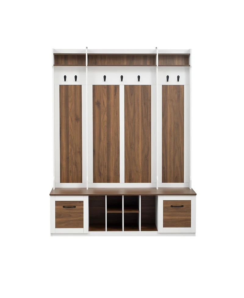 Slickblue 5-in-1 Entryway Bench with Coat Rack 7 Hooks 2 Drawers Adjustable Shelves
