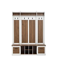 Slickblue 5-in-1 Entryway Bench with Coat Rack 7 Hooks 2 Drawers Adjustable Shelves