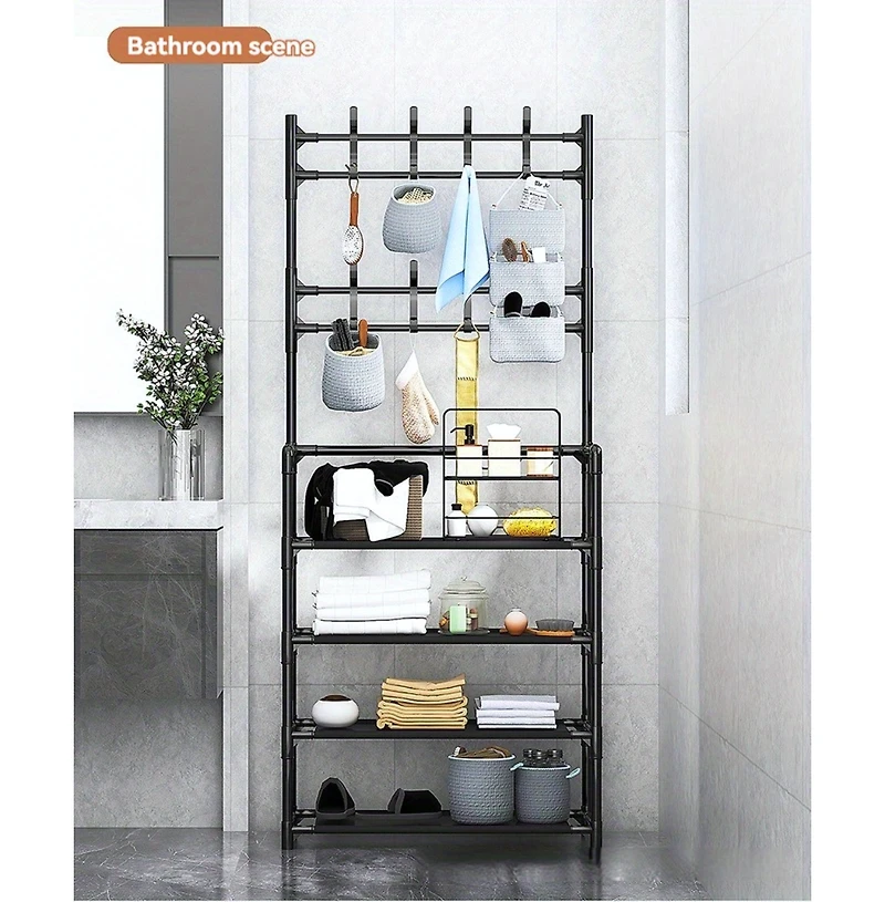 5-Tier Multi-Functional Shoe Rack and Coat Stand Freestanding Entryway Organizer