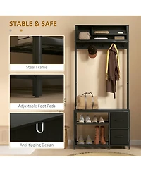 Slickblue Shoe Storage Cabinet and Hall Tree Combo for Organized Entryway Shoes