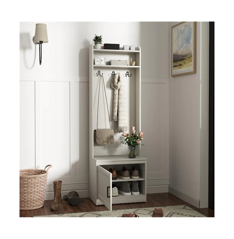 Slickblue Wooden Shoe Rack Cabinet with Compartments for Entryway or Bedroom