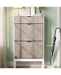 gaomon Shoe Storage Cabinet with 2 Flip Drawers, Entrance Wooden Shoe Rack with Iron Legs,Farmhouse Fluted Shoe Organizer for Entryway,Hallway,Foyer(W