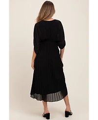 Pinkblush Maternity Black Pleated V Neck Maxi Dress