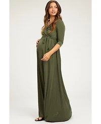 Pinkblush Maternity Olive Green Draped 3/4 Sleeve Maxi Dress
