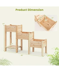 Gymax 3-Tier Wooden Garden Bed Elevated Planter w/ 3 Planter Boxes, Open Storage Shelf