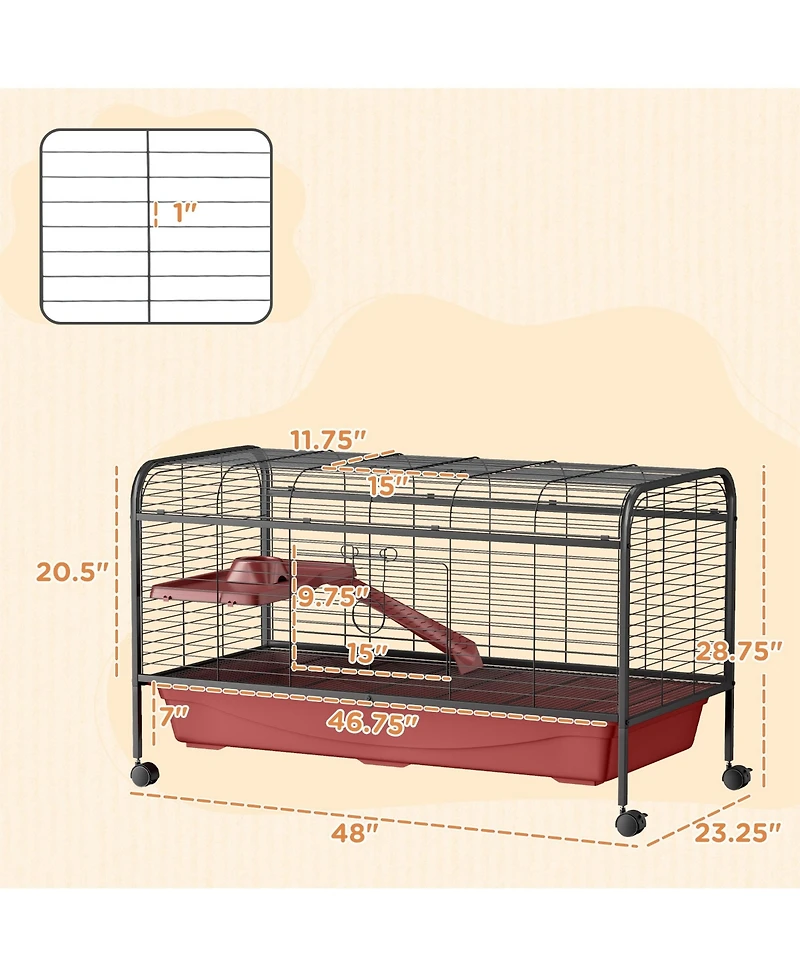 PawHut 48" L Small Animal Cage Rabbit Hutch with Feeder