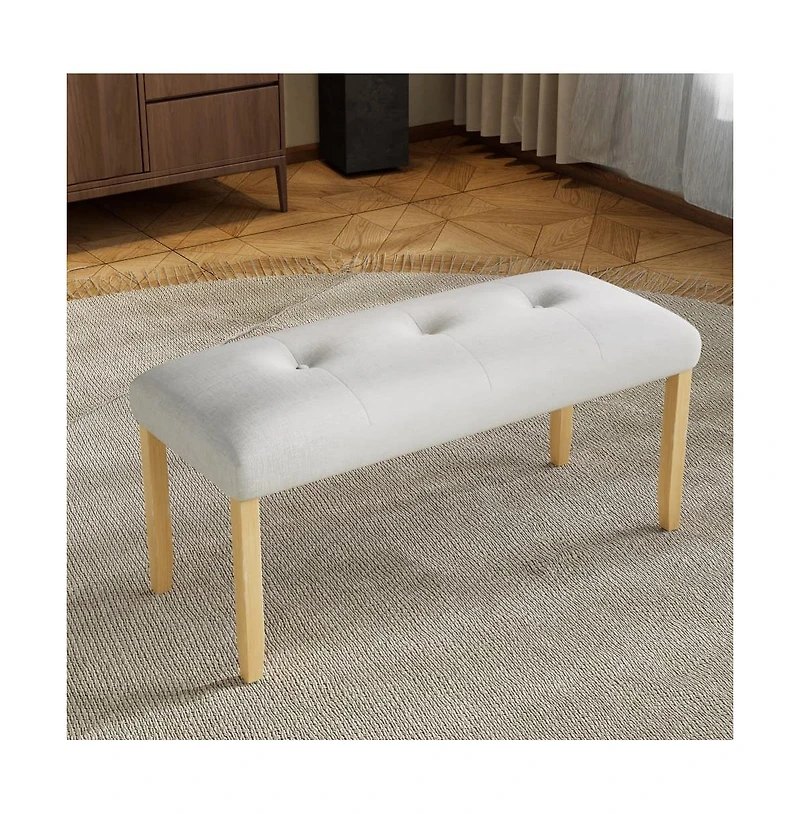 The Pop Home Linen Upholstered Tufted Bench, 40" Padded Bedroom Bench with Wood Legs, for Entryway or End of Bed-The Pop Home