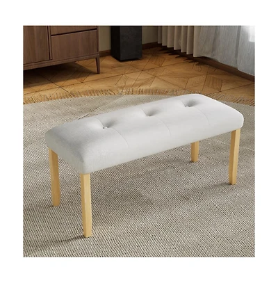 The Pop Home Linen Upholstered Tufted Bench, 40" Padded Bedroom Bench with Wood Legs, for Entryway or End of Bed-The Pop Home