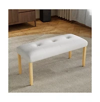 The Pop Home Linen Upholstered Tufted Bench, 40" Padded Bedroom Bench with Wood Legs, for Entryway or End of Bed-The Pop Home