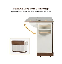 Maison Boucle 55.5" Farmhouse Kitchen Island with Drop Leaf, Barn Door, Power Outlet & Storage Drawers, Rolling Cart on Wheels-Maison Boucle