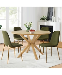 Compact 5-Piece Dining Set with 39.5 Inch Round Table and 4 Green Chairs, Natural Wood Look for Small Kitchens or Apartments-Maison Boucle