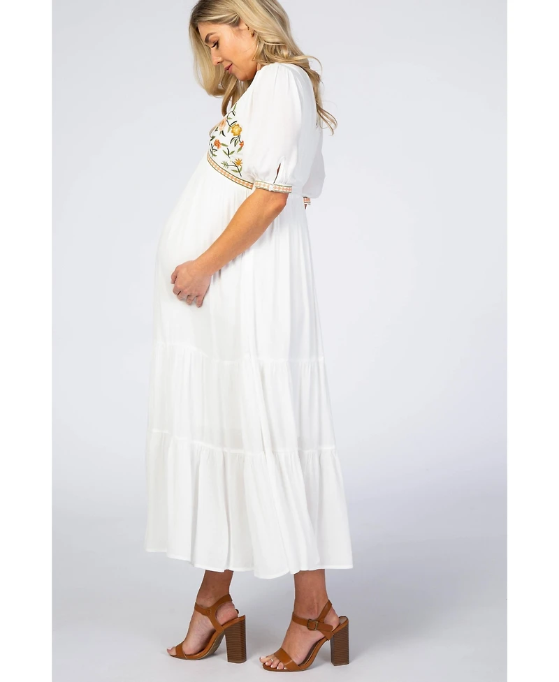 Pinkblush Ivory Floral Embroidered Maternity Midi Dress