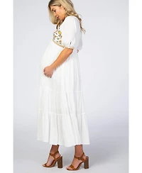 Pinkblush Ivory Floral Embroidered Maternity Midi Dress