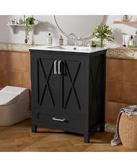 Casainc 24" Bathroom Vanity with Sink, Solid Wood Frame and Mdf, 2 Soft-Close Doors, Drawer Storage Shelves