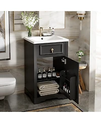 Casainc 20" Bathroom Vanity with Ceramic Sink, Soft-Close Door, Adjustable Shelf and Door-Mounted Storage Rack