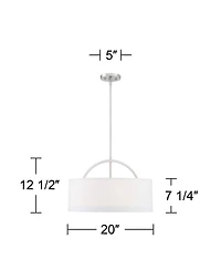 Possini Euro Design Brushed Nickel Drum Pendant Chandelier 20" Wide Modern White Linen Shade Fixture for Dining Room House Kitchen