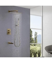 Greenspring Waterfall Spout Single Handle 3-Spray Square High Pressure Tub and Shower Faucet Brushed Nickel (Valve Included)