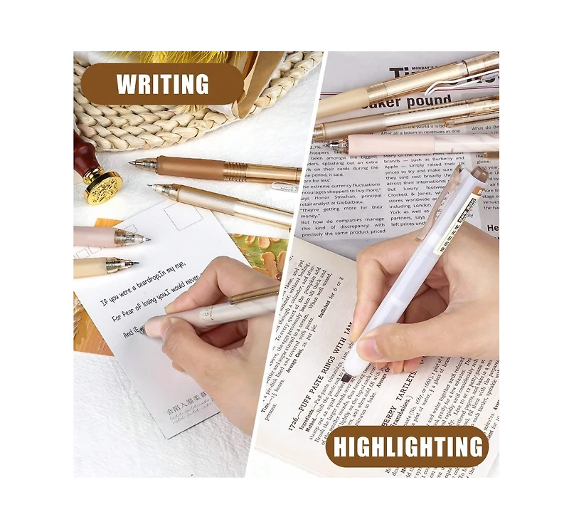 Htutwoo 12Pack Pastel Gel Ink Pen Set, 11 Pack Black Pens With 1Pack Highlighter For Writing, Retractable 0.5mm Fine Point Cute Note Taking F
