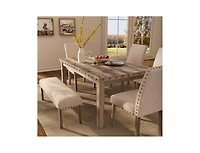 Dining Table Set for 6, 6 Piece Farmhouse Dining Set, Country Style Kitchen Table, 4 Upholstered Chairs & Bench