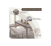 Morden Fort 3 Pieces Farmhouse Dining Room Set, Mid-Century Rectangular Wood Dining Table with 2 Upholstered Benches for Apartment Kitchen
