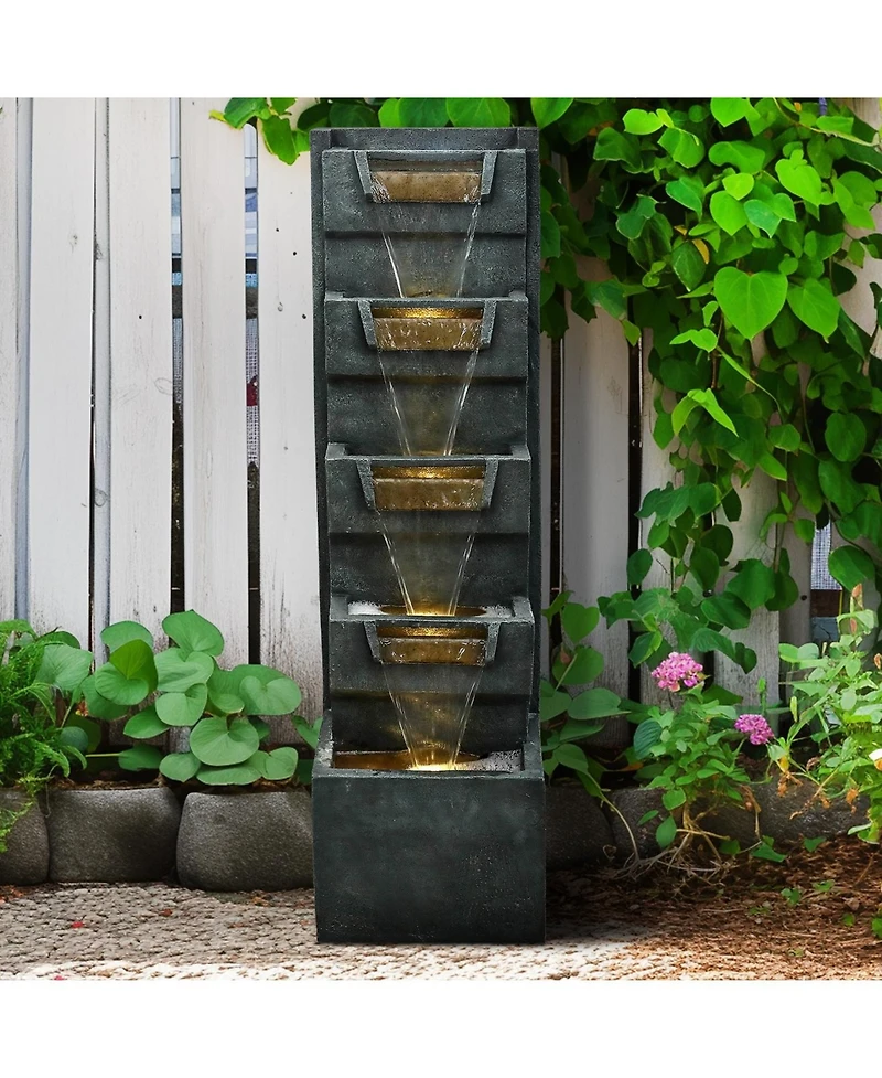 SunJet 39.3inches High Modern Water Fountain – 5-Tier Outdoor/Indoor Water Fountain with Soothing Water Sounds & Warm Led Light, Perfect for Ga
