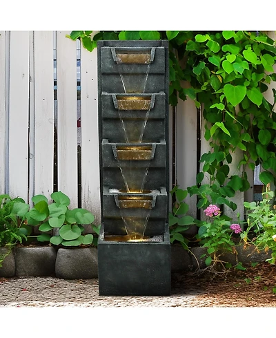 SunJet 39.3inches High Modern Water Fountain – 5-Tier Outdoor/Indoor Water Fountain with Soothing Water Sounds & Warm Led Light, Perfect for Ga