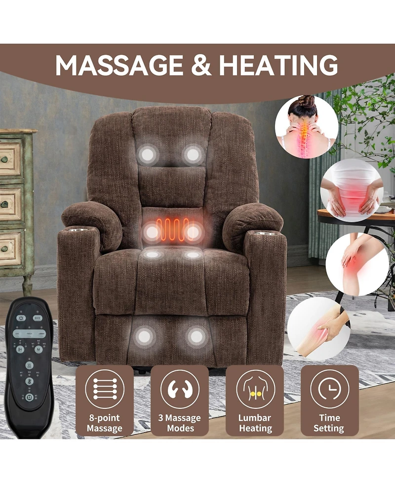 Clihome Large Power Lift Recliner Chair with Massage and Heat for Elderly Overstuffed Wide Recliners Heavy Duty Motion Mechanism Usb Type C P