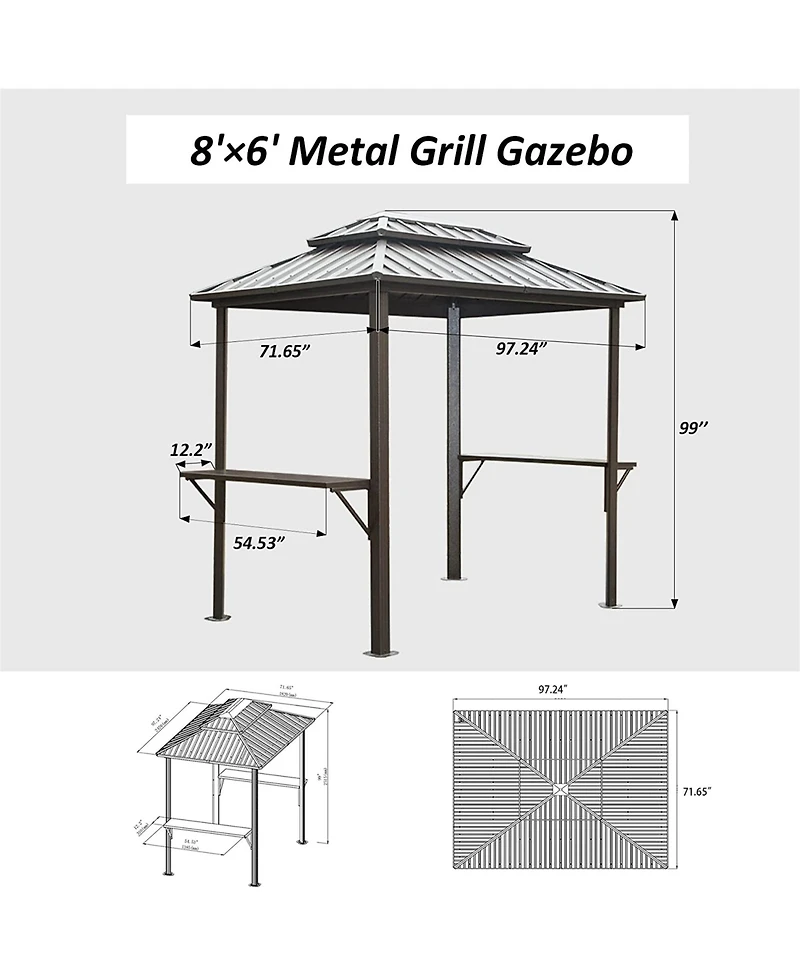 Clihome 8.1-ft x 5.97-ft Grill Gazebo Gray with Hardtop Roof