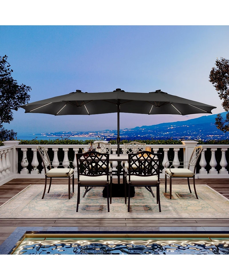 15 ft. Outdoor Rectangular Crank Market Umbrella Patio