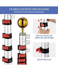 Yescom Ez Go 20ft Eagle Topper Telescopic Flag Pole Kit Solar Light Outside 3x5' Us Flag Ball Top, Silver