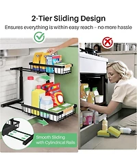 Under Sink Organizer, 2 Packs 2 Tier Under Sink Organizers and Storage, Slide Out Pull Out Cabinet Organizer Shelf, Metal Sliding Drawer for Kitchen B