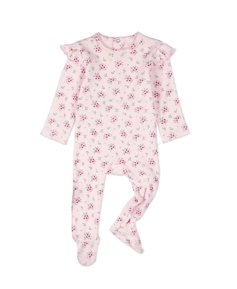 MeMoi Baby and Toddler Girls Cotton Rich Ruffle-Sleeve Floral Footie