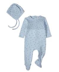 MeMoi 2 Piece Baby Boys "Blueberries" 100% Cotton Smocked Footie Set