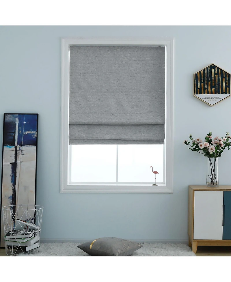 Shadisfy Motorized Roman Shades with Remote, Blinds for Indoor Windows(29" W x 64" H, Linen)