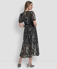 Dkny Women's Crinkle Detail Fit and Flare Midi Dress
