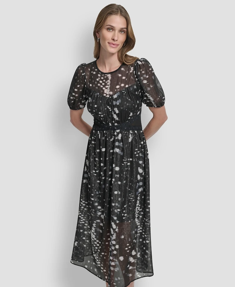 Dkny Women's Crinkle Detail Fit and Flare Midi Dress