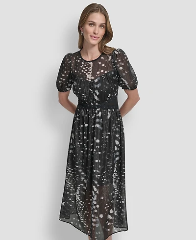 Dkny Women's Crinkle Detail Fit and Flare Midi Dress