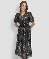 Dkny Women's Crinkle Detail Fit and Flare Midi Dress