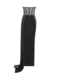 Miss Circle Women's Priya Black Draping Corset High Slit Velvet Gown